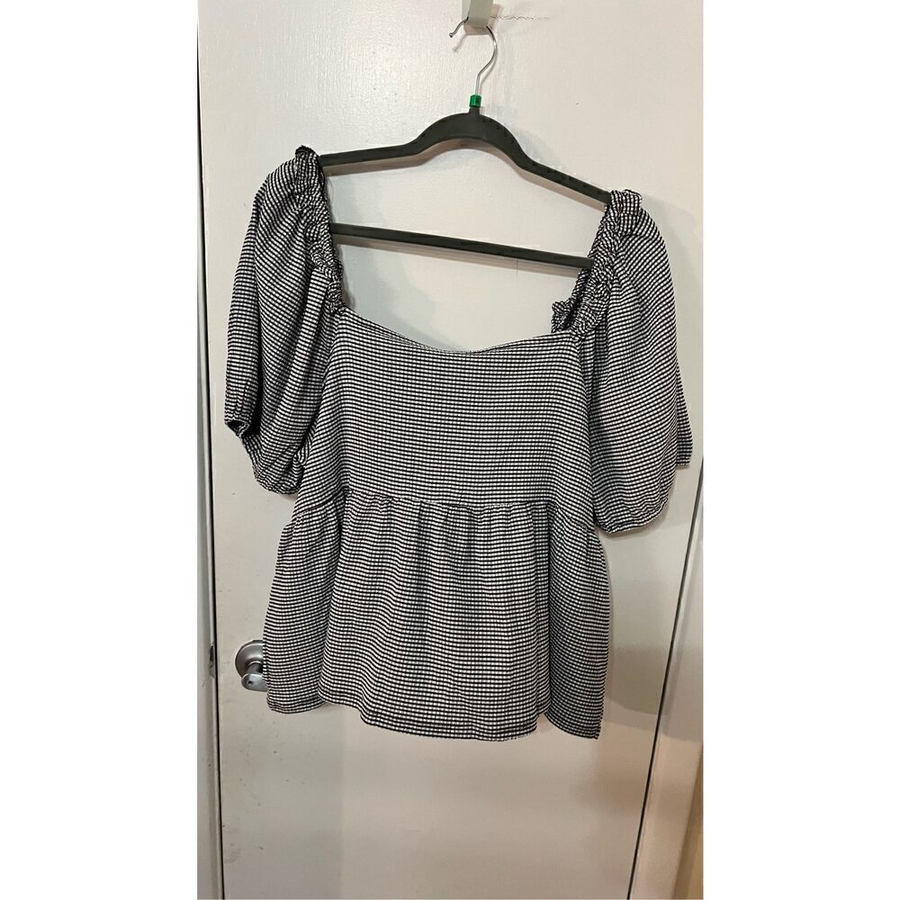 Riley & Rae Ruffled Gingham puff Sleeve Blouse Womens SZ XXL New
